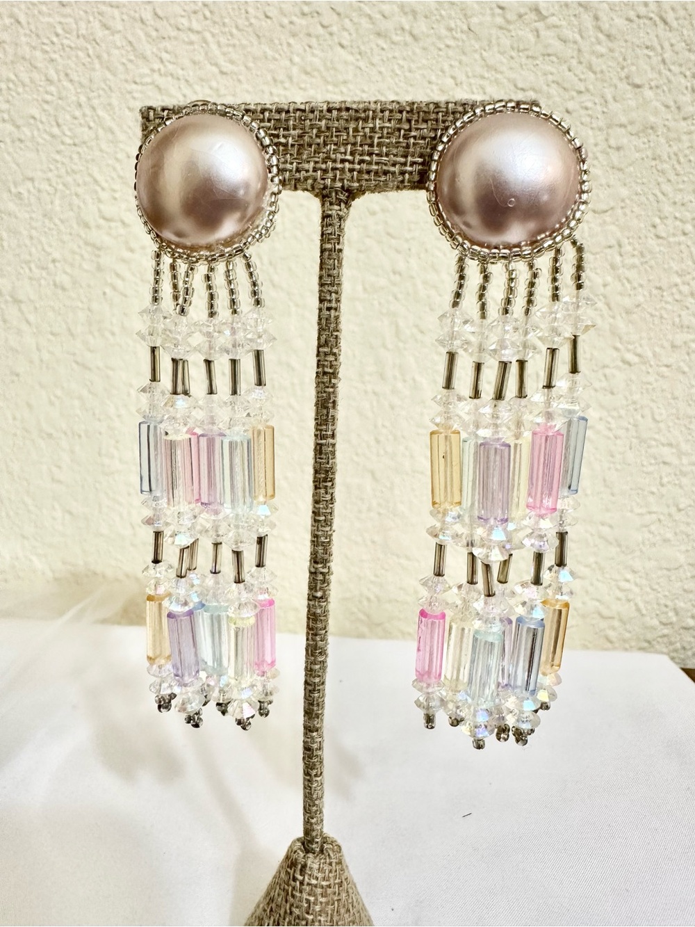 Vintage ‘90/‘91 Handmade Pastel Crystal Fringe Drop Earrings